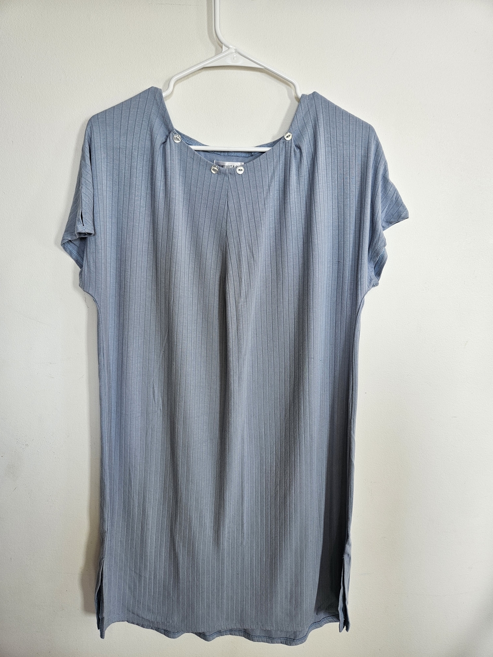 Comfort & Co Blue Ribbed Knit Dress Short Sleeve Button Detail Tunic 🔥